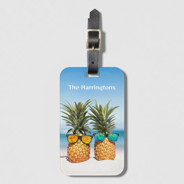 Etiqueta Para Maletas Nombre personalizado Beach Pineapples (Anverso vertical)