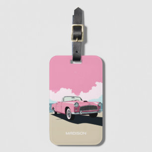 Etiqueta Para Maletas Nombre personalizado Coche clásico rosado