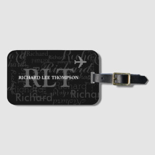 Etiqueta Para Maletas nombre personalizado con iniciales negro personali