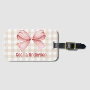 Etiqueta Para Maletas Nombre personalizado Coquette Bow Gingham Watercol