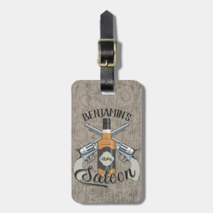 Etiqueta Para Maletas NOMBRE personalizado Cowboy Revolver Gun Whiskey S
