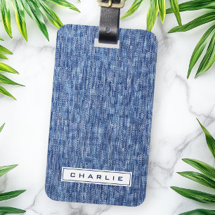 Etiqueta Para Maletas Nombre personalizado de denim azul