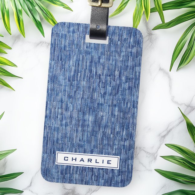 Etiqueta Para Maletas Nombre personalizado de denim azul (Blue denim custom name luggage tag)