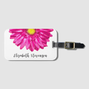 Etiqueta Para Maletas nombre personalizado de flor de margarita rosa de