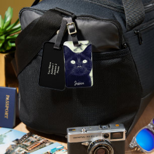 Etiqueta Para Maletas Nombre personalizado de foto animal de gato negro