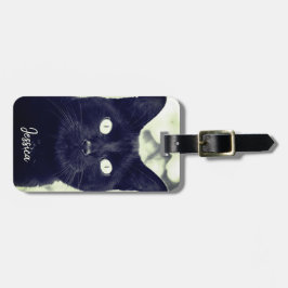 Etiqueta Para Maletas Nombre personalizado de foto animal de gato negro