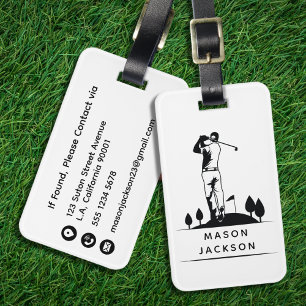 Etiqueta Para Maletas Nombre Personalizado de Golfista en Blanco y Negro