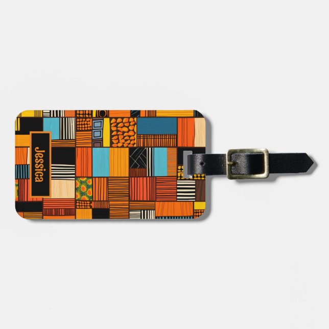 Etiqueta Para Maletas Nombre personalizado de impresión africana (Frente Horizontal)