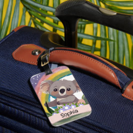 Etiqueta Para Maletas Nombre personalizado del bebé de Koala Arcoiris