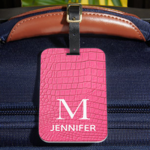 Etiqueta Para Maletas Nombre personalizado del monograma de cuero textur