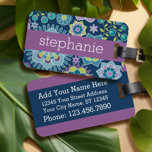 Etiqueta Para Maletas Nombre personalizado del patrón floral de primaver