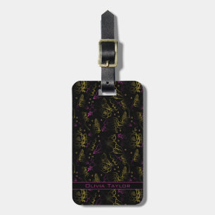 Etiqueta Para Maletas Nombre personalizado del patrón floral morado dora