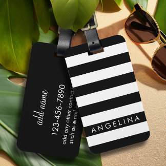 Etiqueta Para Maletas Nombre personalizado del patrón rayado negro y bla