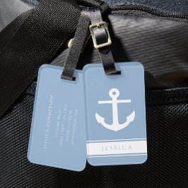 Etiqueta Para Maletas Nombre personalizado Dusty Blue Náutico 