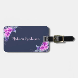 Etiqueta Para Maletas Nombre personalizado elegante floral azul de la ma