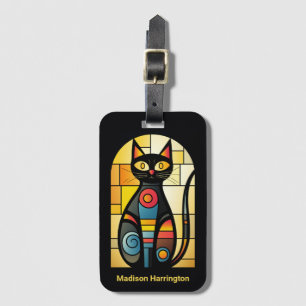 Etiqueta Para Maletas Nombre personalizado Faux Sned Glass Cat