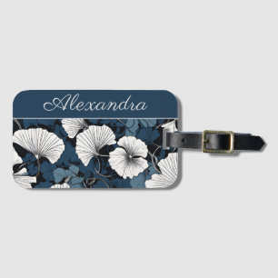Etiqueta Para Maletas Nombre personalizado floral azul moderno