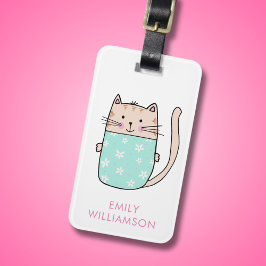 Etiqueta Para Maletas Nombre personalizado ilustracion lindo gato equipa