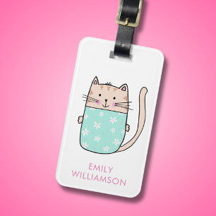 Etiqueta Para Maletas Nombre personalizado ilustracion lindo gato equipa