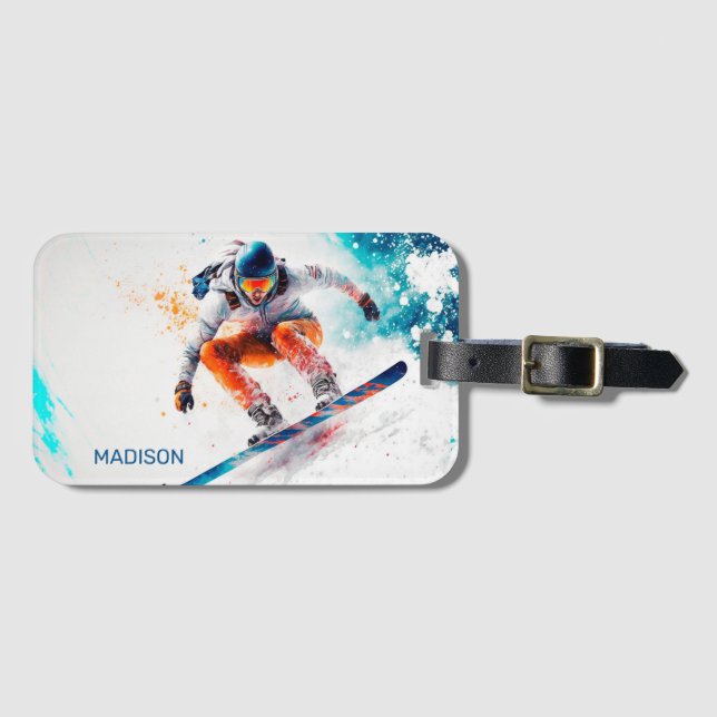Etiqueta Para Maletas Nombre personalizado Ilustracion Snowboarder (Anverso horizontal)