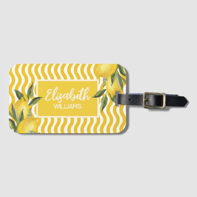Etiqueta Para Maletas Nombre personalizado Lemon mediterráneo (Anverso horizontal)