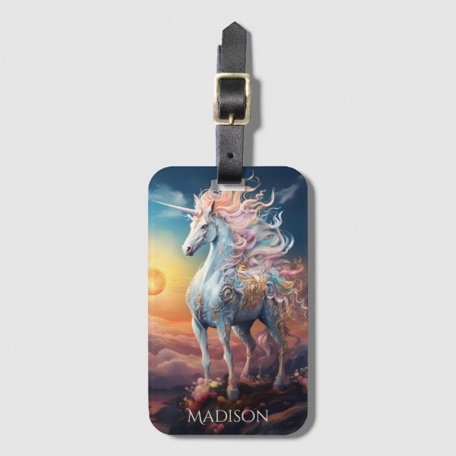 Etiqueta Para Maletas Nombre personalizado lindo unicornio (Anverso vertical)