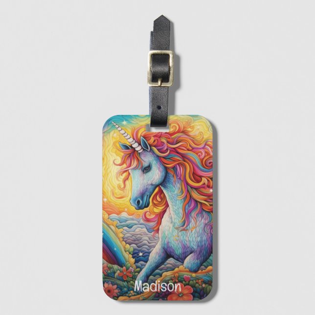 Etiqueta Para Maletas Nombre personalizado lindo unicornio (Anverso vertical)