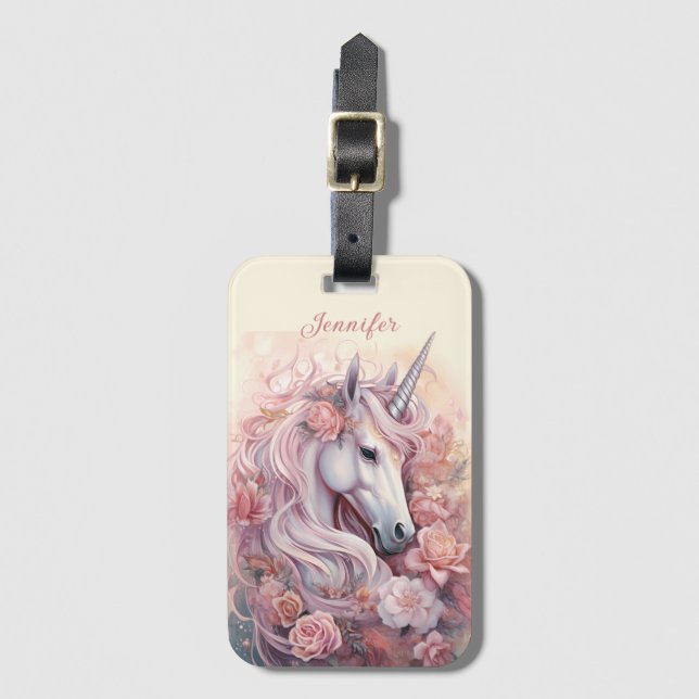 Etiqueta Para Maletas Nombre personalizado lindo unicornio (Anverso vertical)