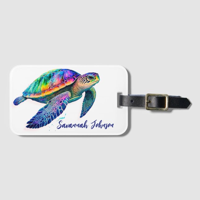 Etiqueta Para Maletas Nombre personalizado Mar Turtle Beach Life Océano (Anverso horizontal)