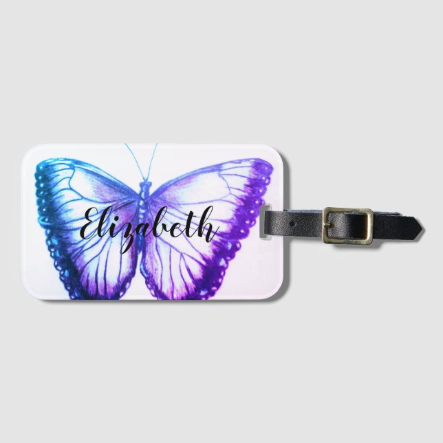 Etiqueta Para Maletas Nombre personalizado mariposa hermosa (Anverso horizontal)