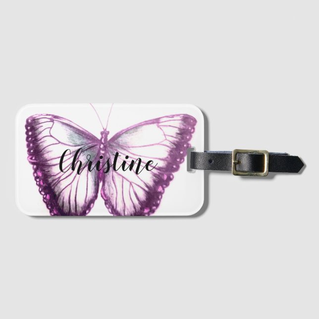 Etiqueta Para Maletas Nombre personalizado mariposa hermosa (Anverso horizontal)