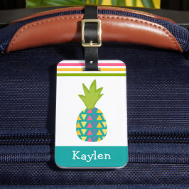 Etiqueta Para Maletas Nombre personalizado moderno de piña tropical turq