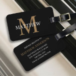 Etiqueta Para Maletas Nombre personalizado Monograma negro<br><div class="desc">Crea tu propia etiqueta de equipaje negro redondo personalizada con tu nombre y monograma personalizados.</div>