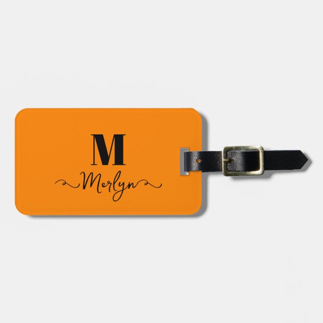 Etiqueta Para Maletas Nombre personalizado Naranja de monograma regalo E (Frente Horizontal)