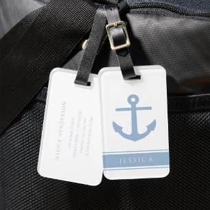 Etiqueta Para Maletas Nombre personalizado náutico azul polvoriento