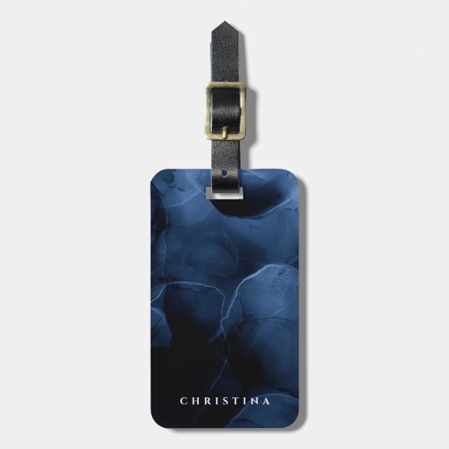 Etiqueta Para Maletas Nombre Personalizado Navy Blue Modern Luxury (Frente Vertical)