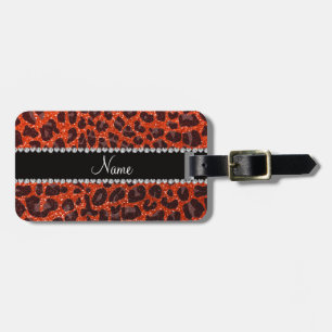 Etiqueta Para Maletas Nombre personalizado neon naranja purpurina leopar