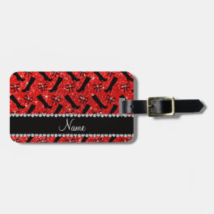Etiqueta Para Maletas Nombre personalizado neón rojo purpurina botas arc