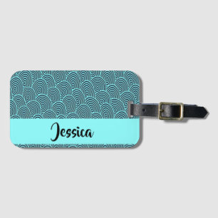 Etiqueta Para Maletas Nombre personalizado ondas espirales azules