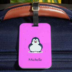 Etiqueta Para Maletas Nombre personalizado pingüino lindo en rosa