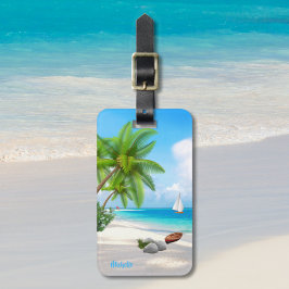 Etiqueta Para Maletas Nombre personalizado / Playa de arena tropical de 