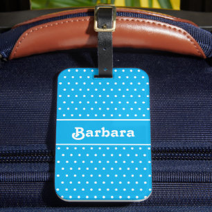 Etiqueta Para Maletas Nombre personalizado Polka Dot azul y blanco