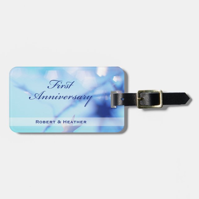 Etiqueta Para Maletas Nombre personalizado, primer aniversario de Boda (Frente Horizontal)