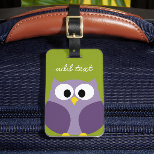 Etiqueta Para Maletas Nombre personalizado púrpura y pistachio de búho P