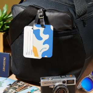 Etiqueta Para Maletas Nombre personalizado retro azul amarillo verde eco