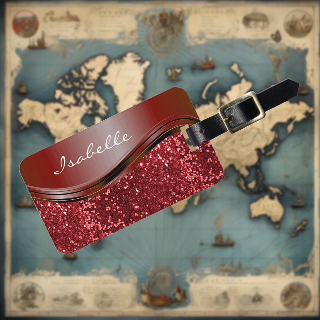 Etiqueta Para Maletas Nombre rojo Purpurina falso Bling personalizado (Subido por el creador)