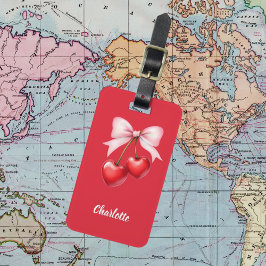 Etiqueta Para Maletas Nombre rosa del arco de cerezo rojo