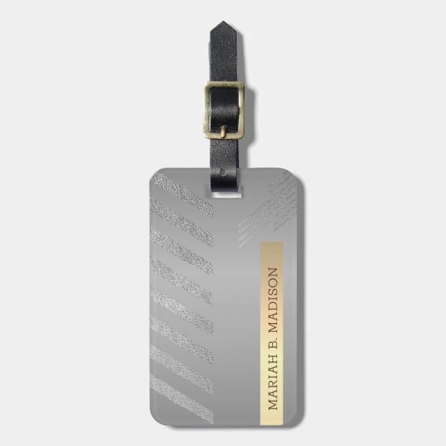 Etiqueta Para Maletas Nombre simple elegante plateado Metalizado monogra (Frente Vertical)