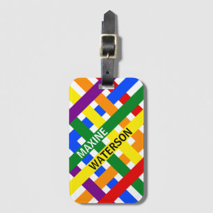 Etiqueta Para Maletas Nombre vertical de franjas diagonales arcoiris col