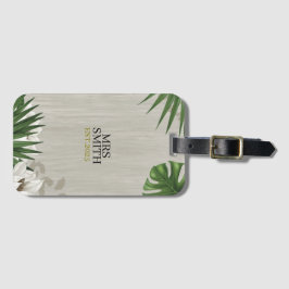 Etiqueta Para Maletas Nombre y año personalizados de hojas tropicales pe